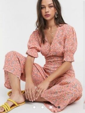 Faithfull the Brand Anka Floral Puff Sleeve Wide Leg Jumpsuit size 4